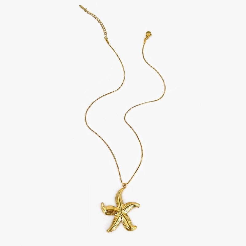 Marine Style Starfish Conch Shell 316L Stainless Steel 18K Gold Plated Pendant Necklace