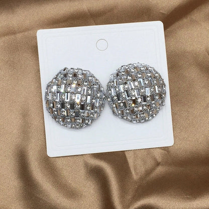 2 Pieces Minimalist Commute Geometric Inlay Copper Zircon Drop Earrings