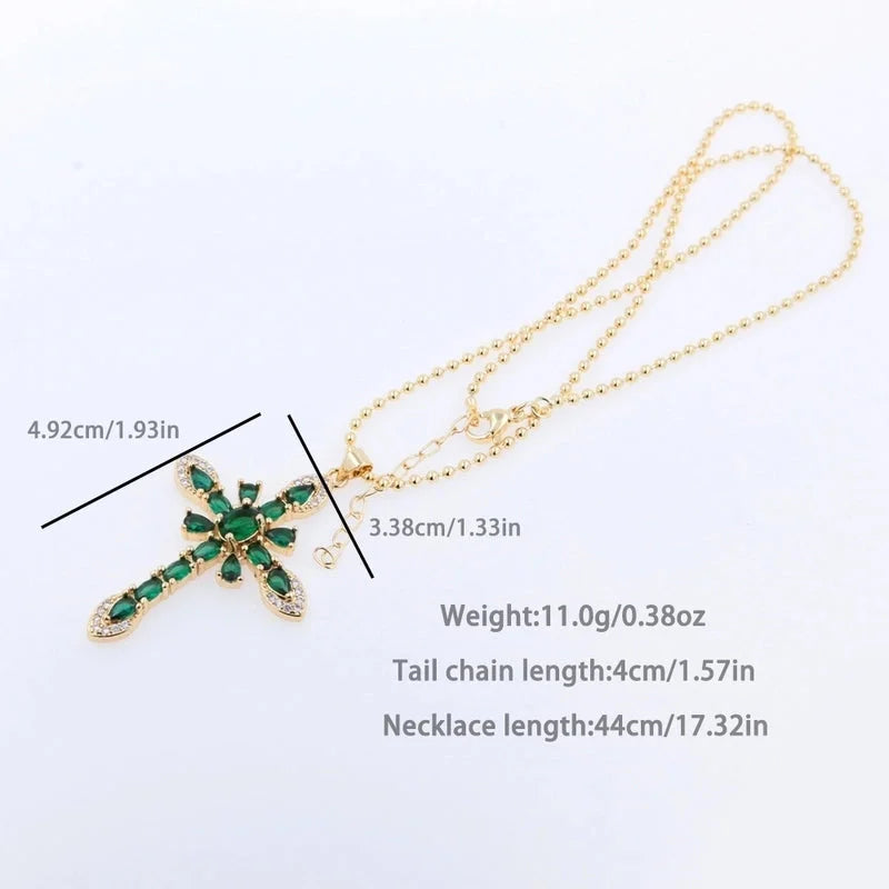 Copper 18K Gold Plated Plating Cross Zircon Pendant Necklace