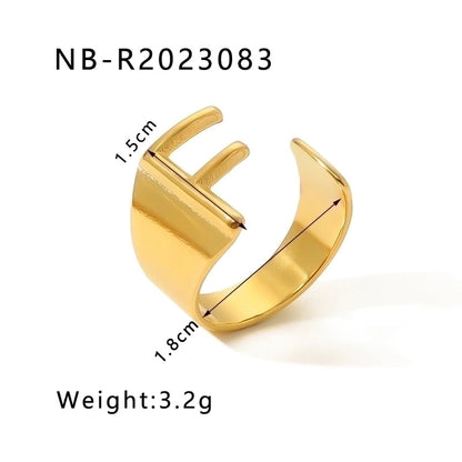 304 Stainless Steel 18K Gold Plated Modern Style Minimalist Asymmetrical Plating Letter Open Rings