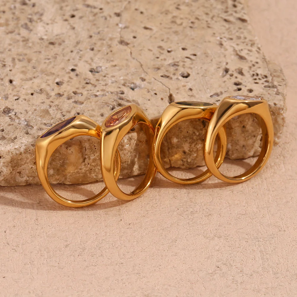 Minimalist Circle Geometric Stainless Steel 18K Gold Plated Rings