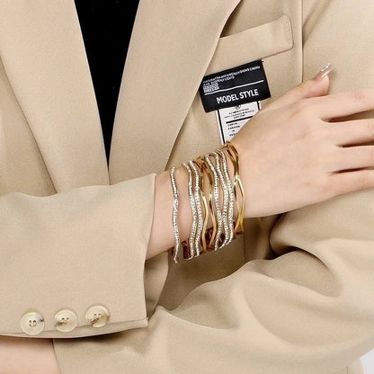 Bridal Minimalist Geometric 304 Stainless Steel 18K Gold Plated Zircon Bangle In Bulk