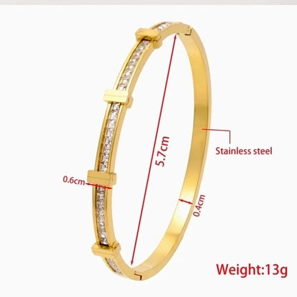 Minimalist Shiny Geometric Titanium Steel Gold Plated Zircon Bangle In Bulk