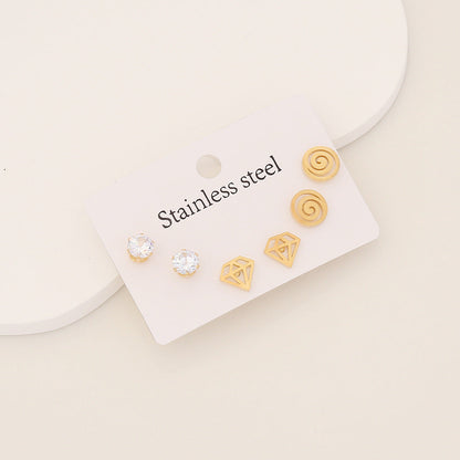 Expressive Heart Cross Pentagram Stainless Steel Electroplating Stud Earrings