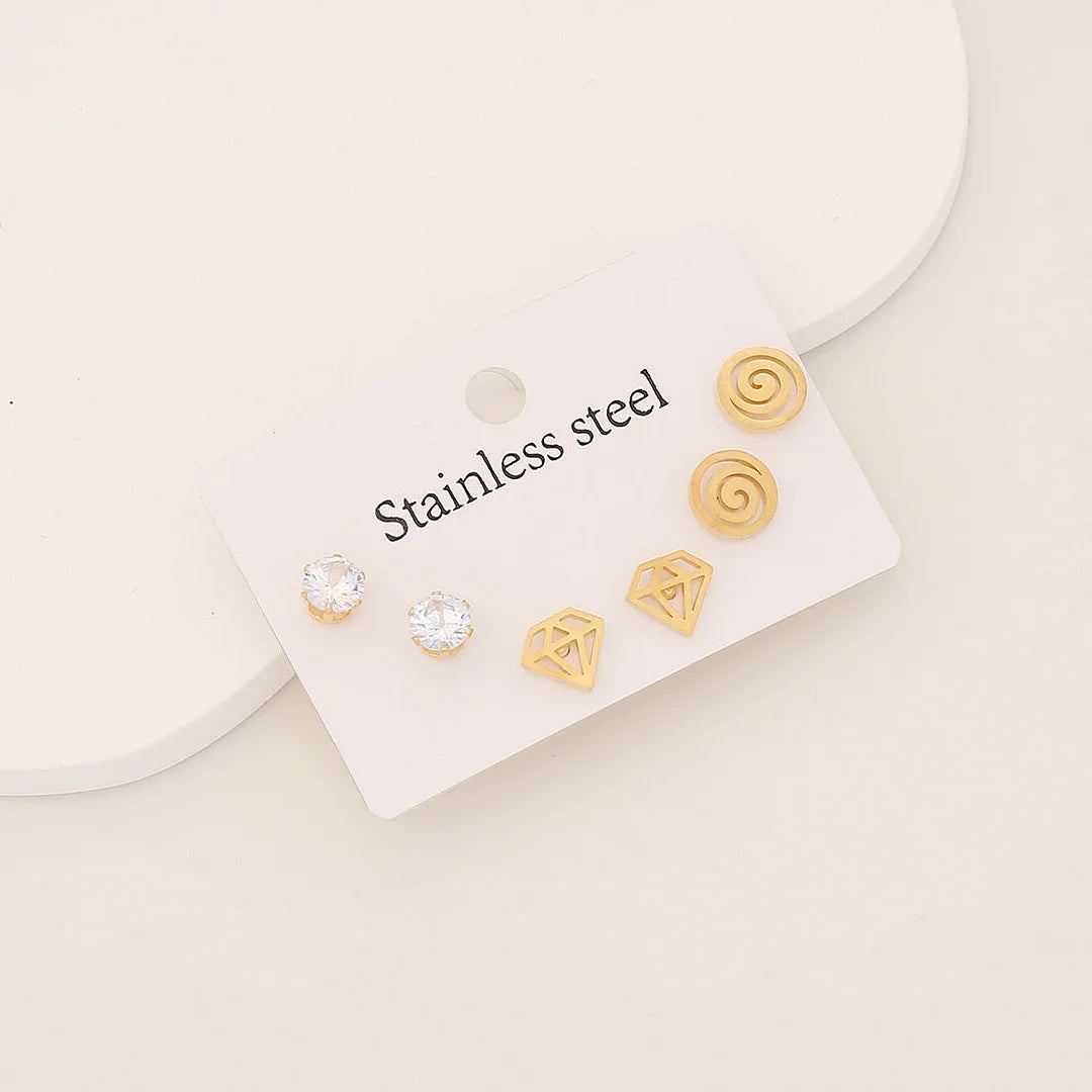 Expressive Heart Cross Pentagram Stainless Steel Electroplating Stud Earrings