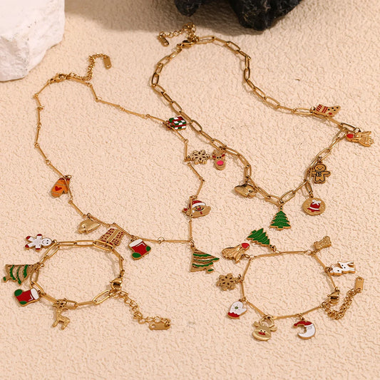 Cute Cartoon Paper Clip Necklace Stainless Steel 18k Gold Plated Joint Handmade Chain Christmas Atmosphere Bracelet Female