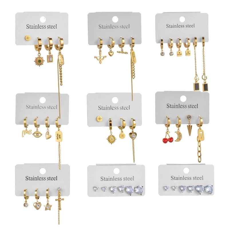 1 Set Minimalist Classic Style Heart Shape Inlay 304 Stainless Steel Rhinestones Drop Earrings