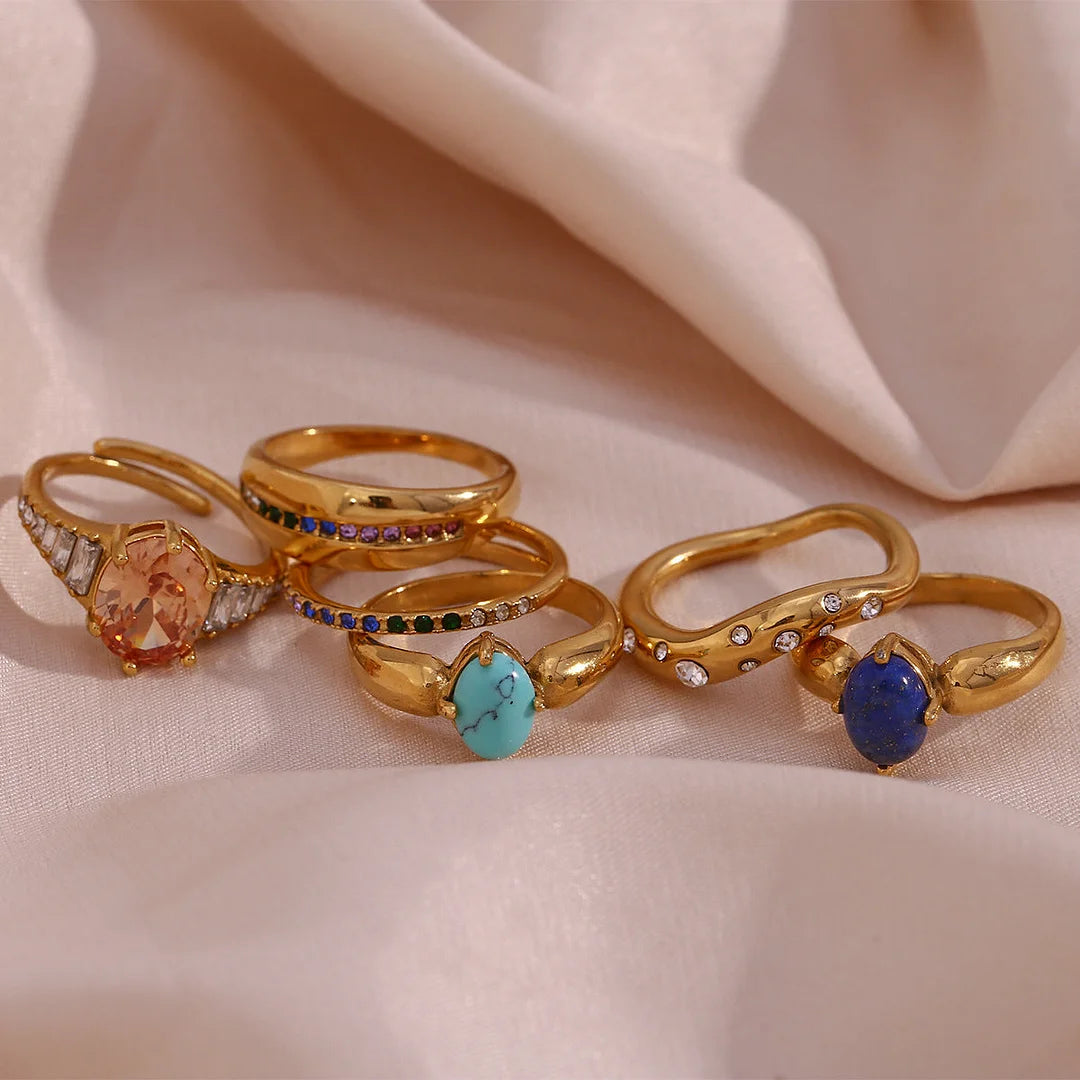 Women Fashion Circle Geometric Stainless Steel 18K Gold Plated Rings