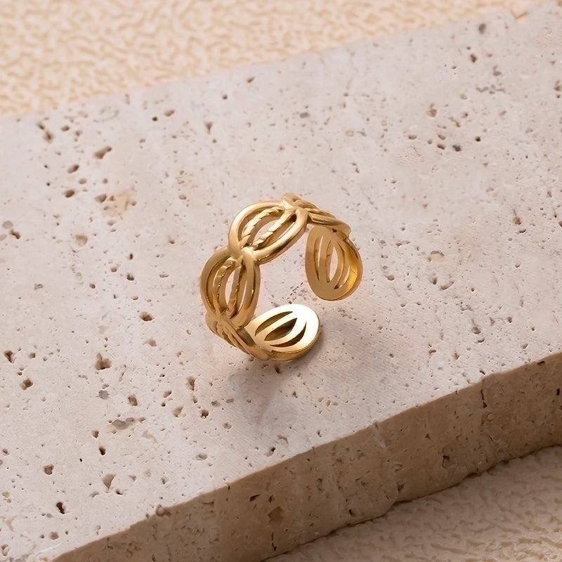 IG Style Retro Geometric 304 Stainless Steel Plating Hollow Out Open Ring