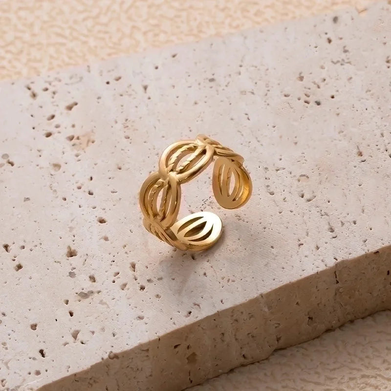 IG Style Retro Geometric 304 Stainless Steel Plating Hollow Out Open Ring