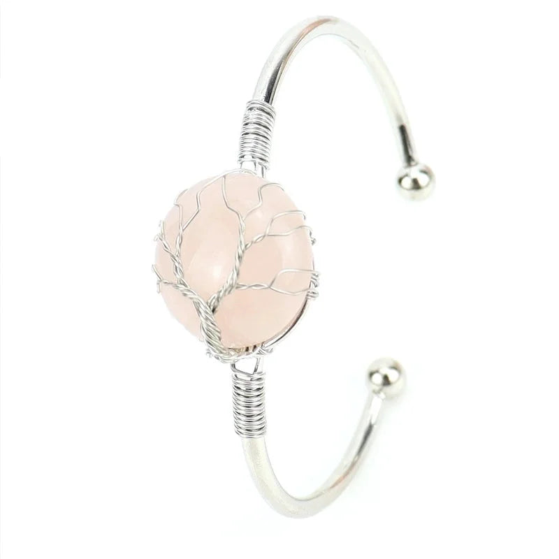 Minimalist Round Artificial Crystal Natural Stone Copper Handmade Bangle