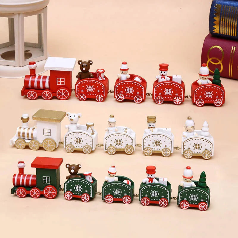 Christmas Wooden Train For Children Kindergarten Christmas Holiday Gift Window Display