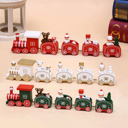 Christmas Wooden Train For Children Kindergarten Christmas Holiday Gift Window Display