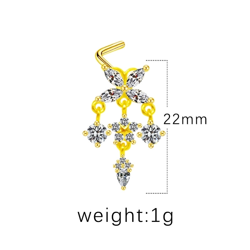 1 Piece Nose Rings & Studs Minimalist Classic Style Heart Shape Butterfly Stainless Steel Titanium Steel Copper Plating Inlay Rhinestones Zircon Gold Plated Nose Rings & Studs