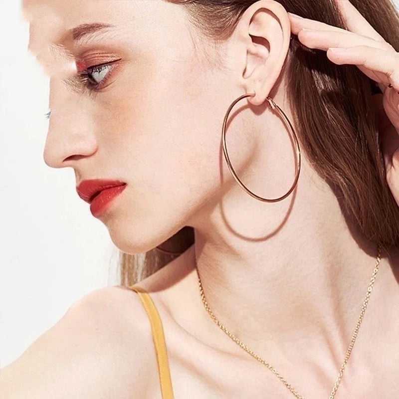 Fashion Circle Stainless Steel Plating Hoop Earrings 1 Pair