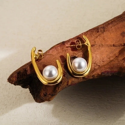 3 Pieces Classic Style Solid Color Flower Plating Inlay Stainless Steel Artificial Pearls 14K Gold Plated Drop Earrings