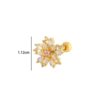 Henson New Copper Inlaid Zircon Star Moon Flower Screw Thin Rod Titanium Steel Ear Bone Stud Cartilage Piercing Earrings