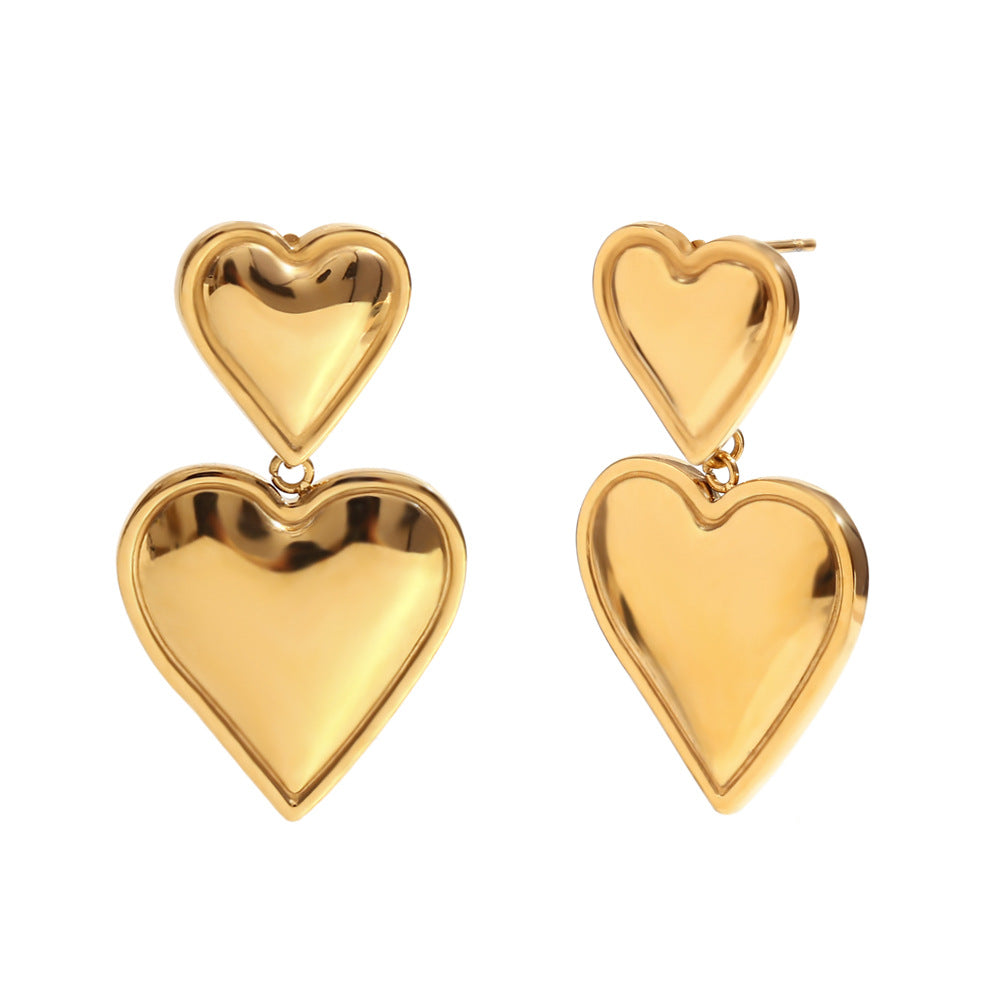 Fashion Fan-Shape Heart Leaf Bowknot Stainless Steel 18K Gold Plated Stud Earrings