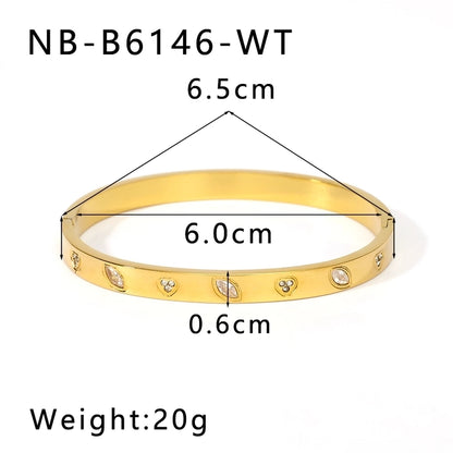 Vintage Style Minimalist Classic Style Geometric 304 Stainless Steel 18K Gold Plated Zircon Bangle In Bulk