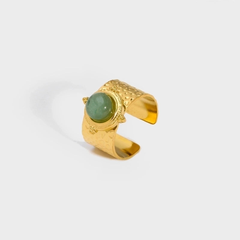 304 Stainless Steel 18K Gold Plated Modern Style Inlay Geometric Natural Stone Open Rings