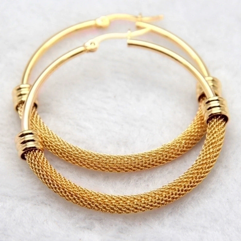1 Pair Fashion Grid Plating 304 Stainless Steel Titanium Steel Gold Plated Hoop Earrings