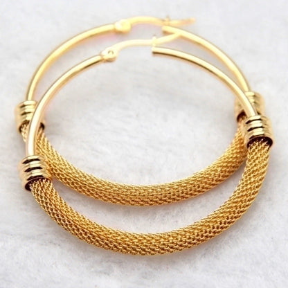 1 Pair Fashion Grid Plating 304 Stainless Steel Titanium Steel Gold Plated Hoop Earrings