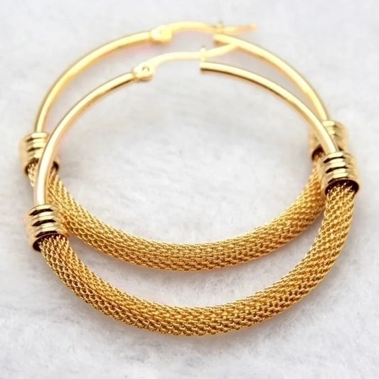1 Pair Fashion Grid Plating 304 Stainless Steel Titanium Steel Gold Plated Hoop Earrings