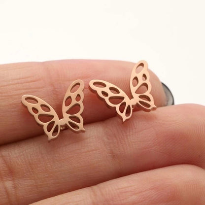 1 Pair Minimalist Butterfly Plating Hollow Out 304 Stainless Steel 18K Gold Plated Ear Studs