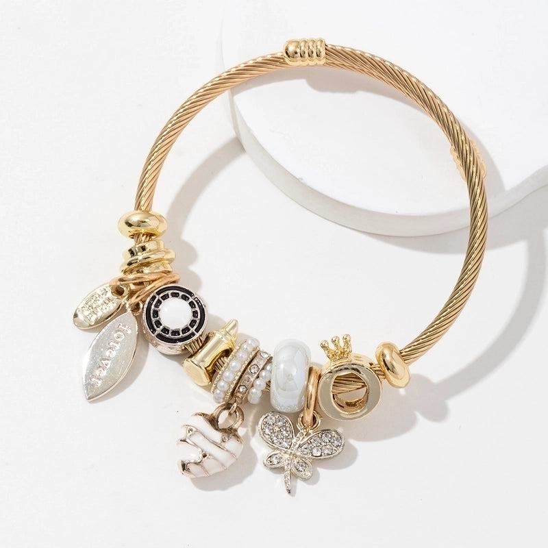 2 Pieces Casual Elegant Lady Heart Shape Dragonfly 304 Stainless Steel Alloy Artificial Crystal Bangle In Bulk