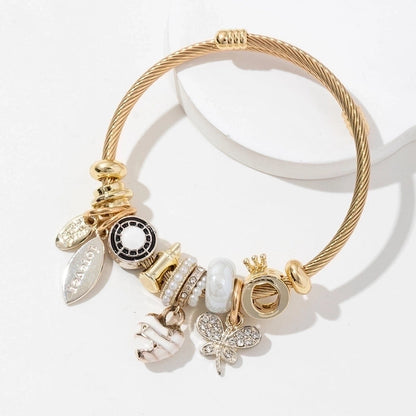 2 Pieces Casual Elegant Lady Heart Shape Dragonfly 304 Stainless Steel Alloy Artificial Crystal Bangle In Bulk