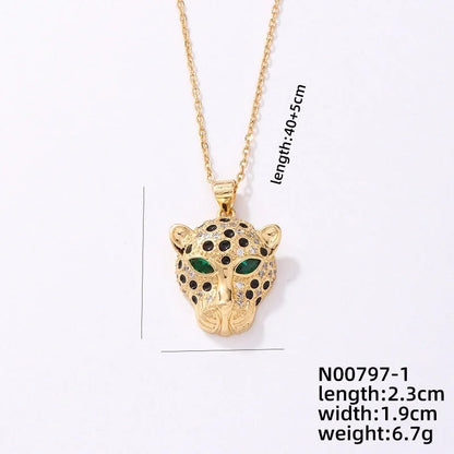 316L Stainless Steel Brass Minimalist Cool Style Inlay Jaguar Zircon Pendant Necklace