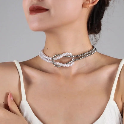 Elegant Sweet Classic Style Round Oval Imitation Pearl Alloy Plastic Choker