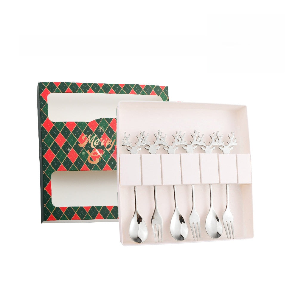 J304 Stainless Steel Elk Spoon And Fork Set Christmas Spoon And Fork Set Coffee Stirring Spoon Dessert Christmas Spoon