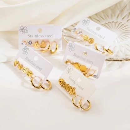 3 Pieces Set Vintage Style Modern Style Minimalist Butterfly Inlay 304 Stainless Steel Rhinestones Earrings Ear Studs