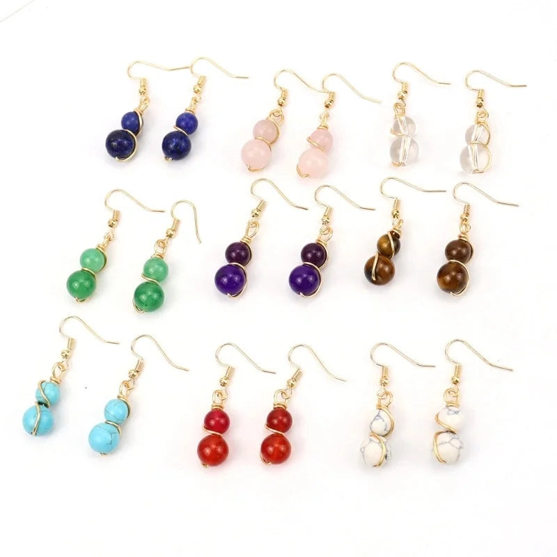1 Pair Casual Pastoral Gourd Beaded Natural Stone Copper Drop Earrings