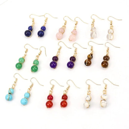 1 Pair Casual Pastoral Gourd Beaded Natural Stone Copper Drop Earrings