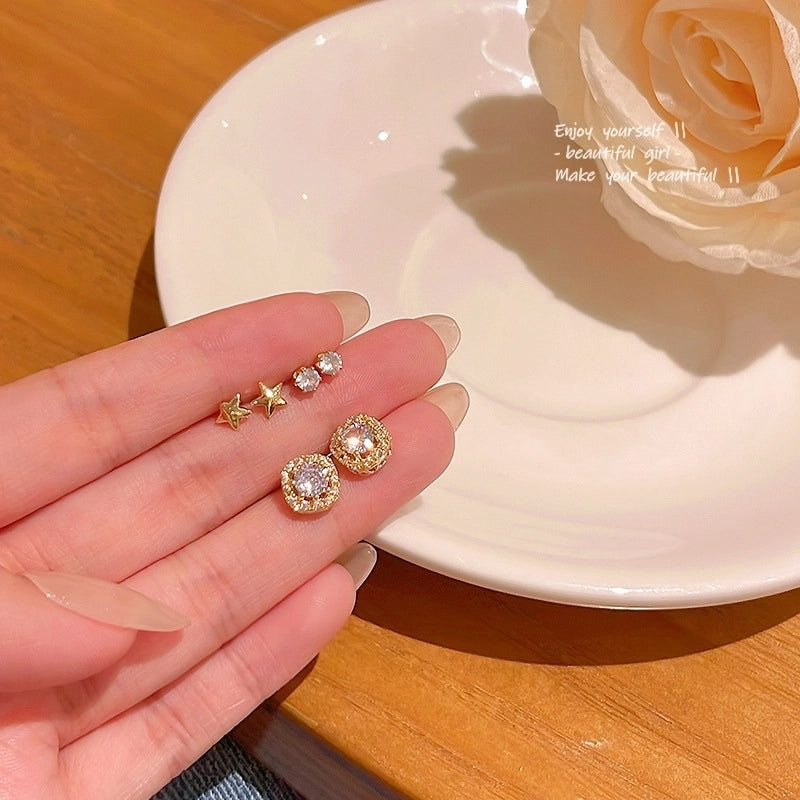 1 Set Minimalist Geometric Enamel Plating Inlay Copper Rhinestones Opal Shell Earrings