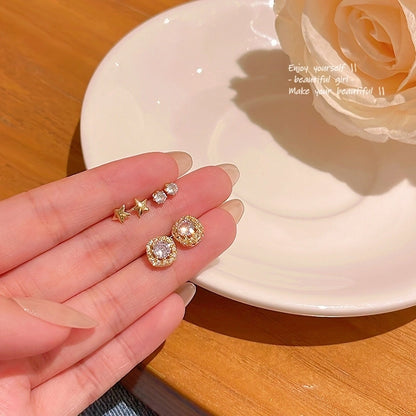 1 Set Minimalist Geometric Enamel Plating Inlay Copper Rhinestones Opal Shell Earrings