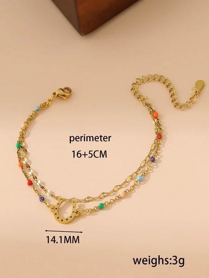 Casual IG Style Cross Heart Shape 304 Stainless Steel 18K Gold Plated Resin Stainless Steel Bracelets In Bulk