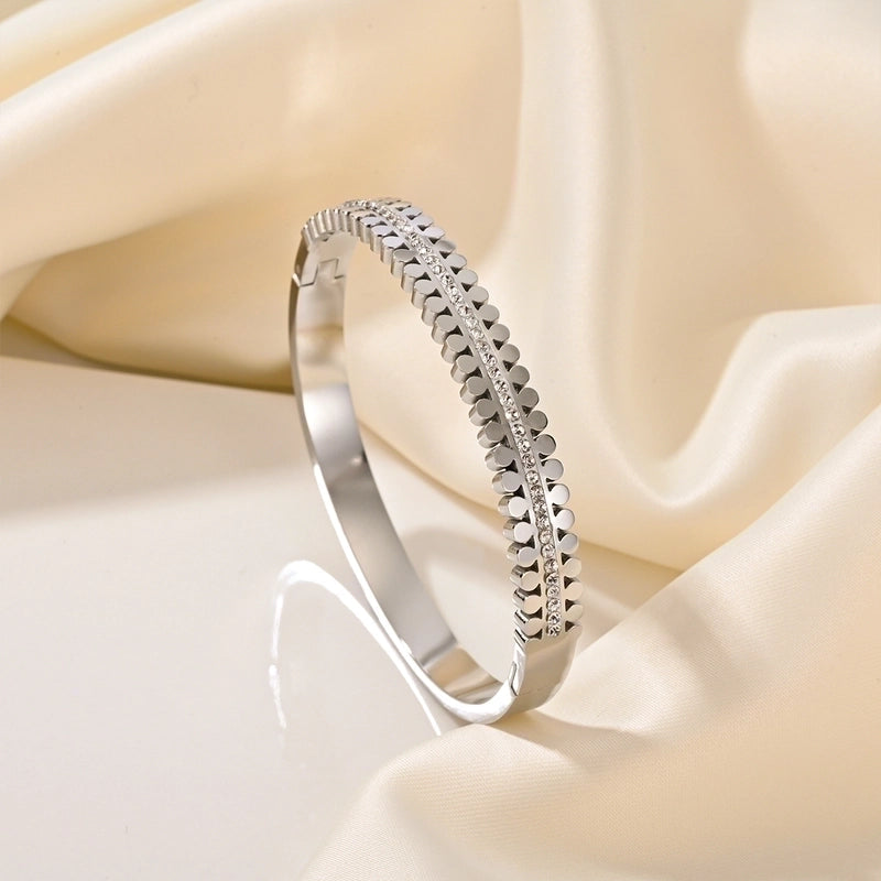 Elegant Romantic Solid Color Titanium Steel Rhinestones Bangle In Bulk