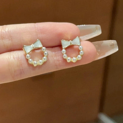 1 Pair IG Style Minimalist Heart Shape Flower Bow Knot Inlay Alloy Artificial Pearls Rhinestones Drop Earrings Earrings Ear Studs