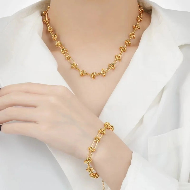 Hip-Hop Punk Solid Color Titanium Steel 18K Gold Plated Bracelets Necklace