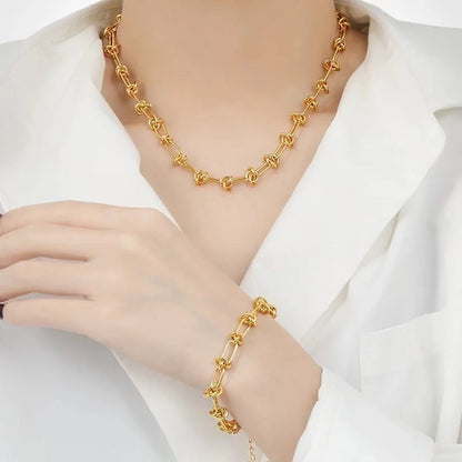 Hip-Hop Punk Solid Color Titanium Steel 18K Gold Plated Bracelets Necklace