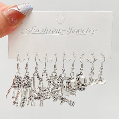 1 Set Gothic Vintage Style Funny Pumpkin Spider Skull Alloy Silver Plated Drop Earrings