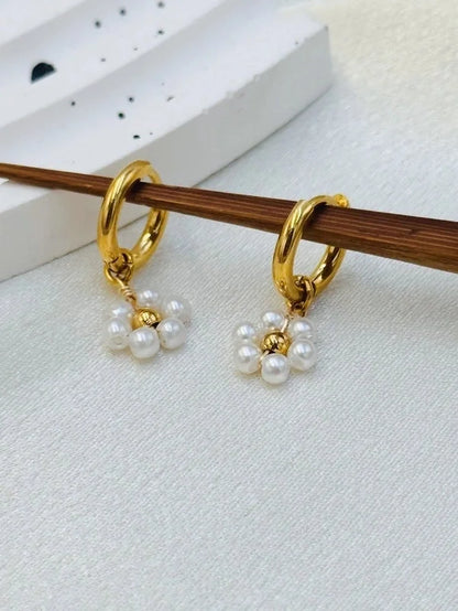 1 Pair Pastoral Flower Inlay 304 Stainless Steel Plastic Stainless Steel Earrings