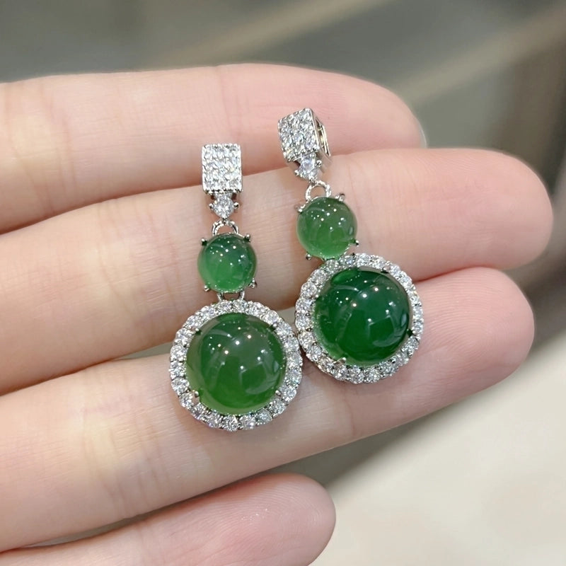 Temperament Fashion Natural Chalcedony Earring Ring Pendant Necklace Jewelry Set High Ice Complete Jade Three-piece Set