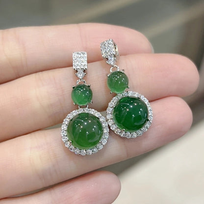 Temperament Fashion Natural Chalcedony Earring Ring Pendant Necklace Jewelry Set High Ice Complete Jade Three-piece Set