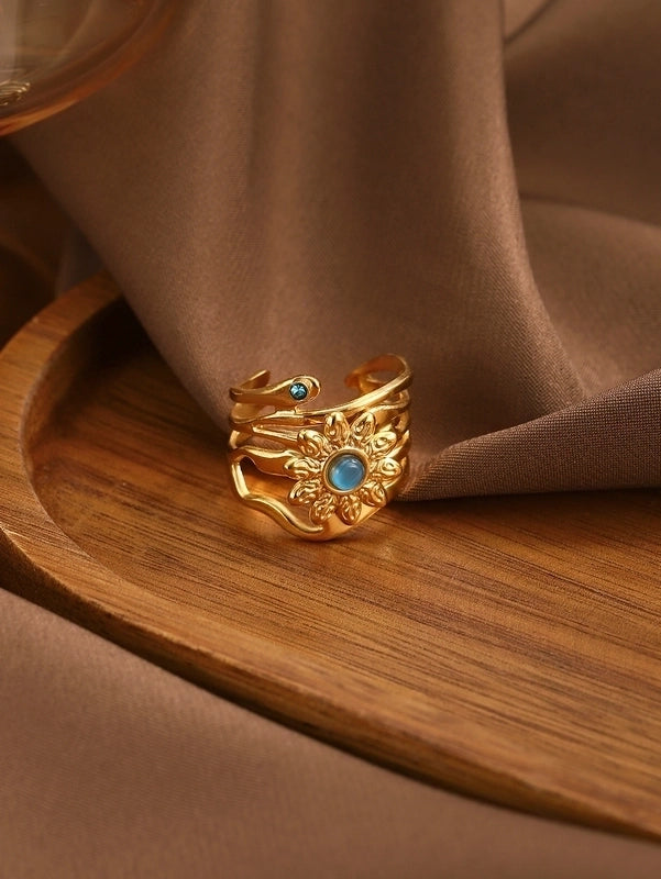 IG Style Elegant Classical Flower Chrysanthemum 304 Stainless Steel Imitation Pearl Opal Open Rings