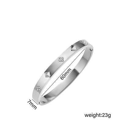 Casual Minimalist Heart Shape Flower Titanium Steel Rhinestones Bangle In Bulk