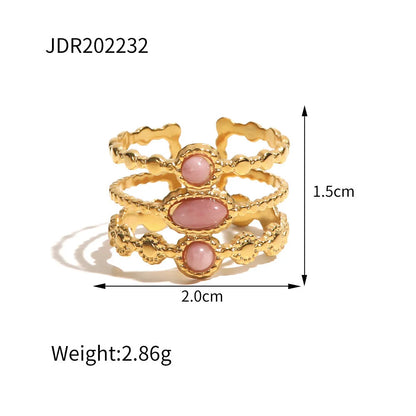 Women IG Style Circle Irregular Geometric Stainless Steel 18K Gold Plated Rings